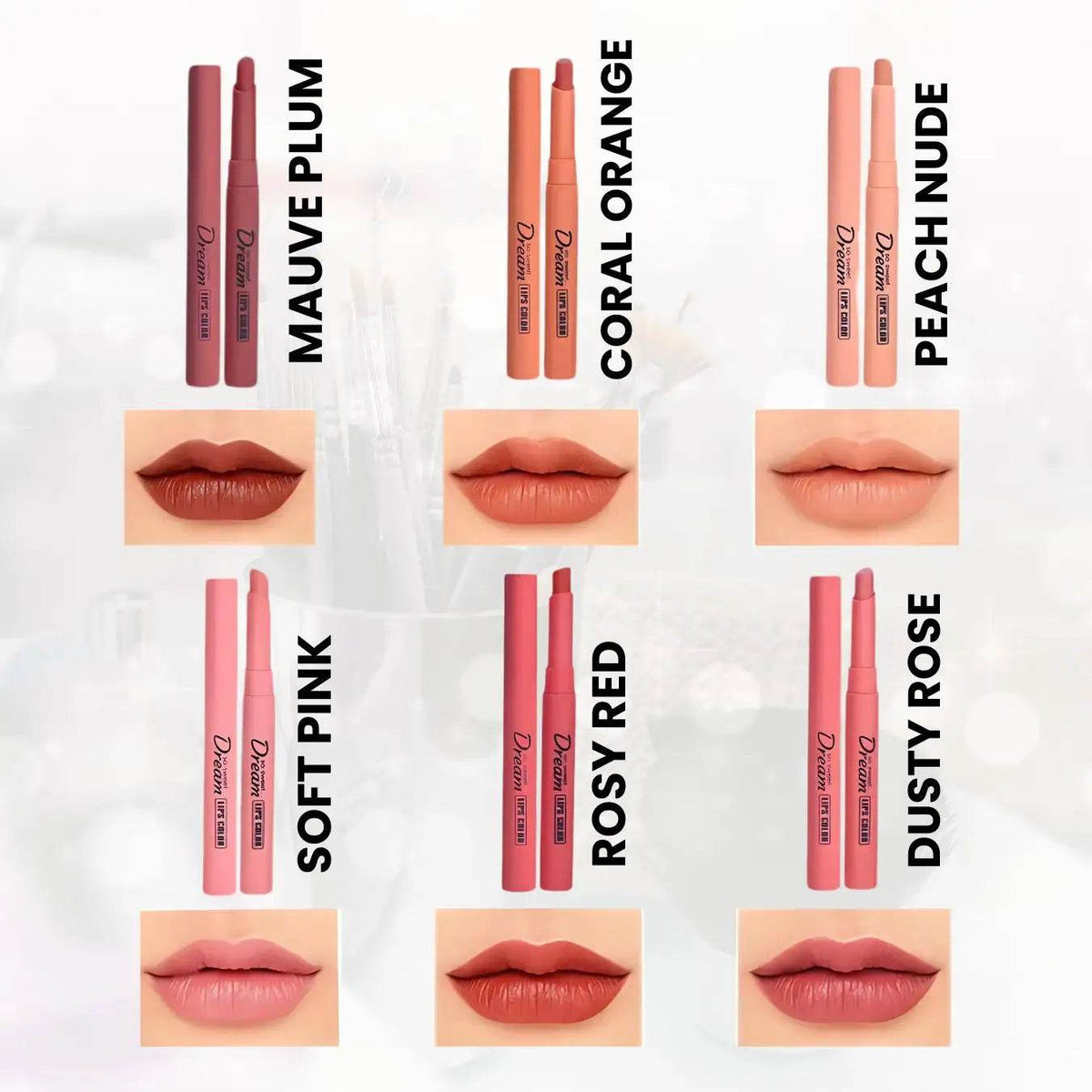 Heng Fang 6-PC Matte Lip Crayon Set: Nude & Bold, Long-Lasting Comfort